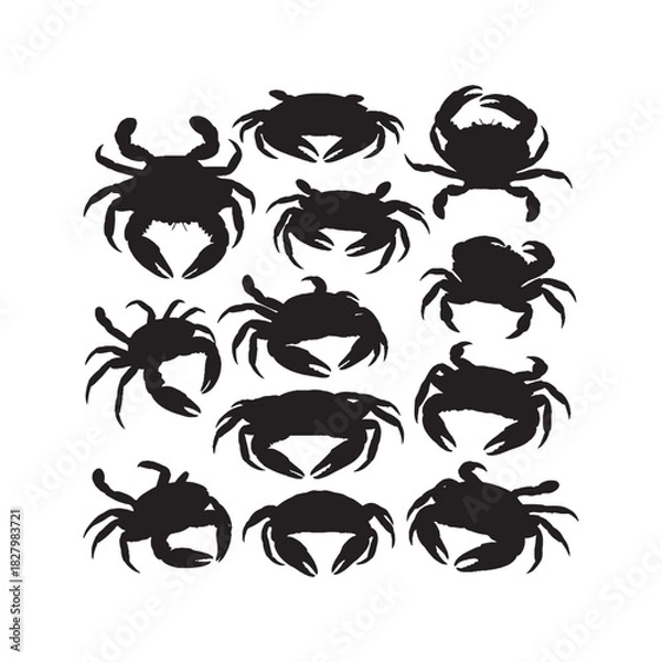 Fototapeta Crab Silhouette Vector Icon Set