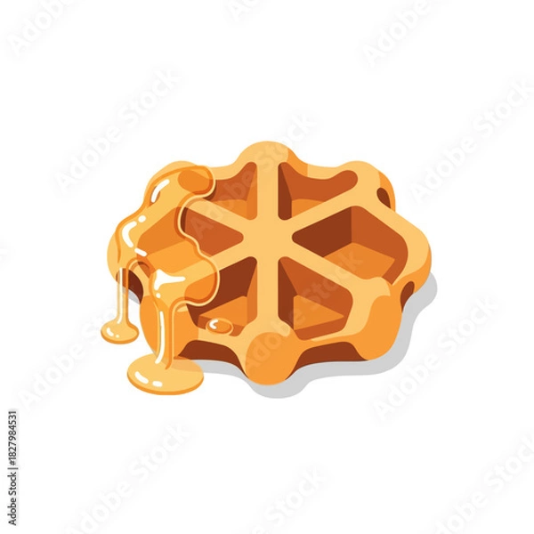 Fototapeta Delicious golden waffle with sweet dripping honey, a perfect breakfast or dessert treat for any occasion