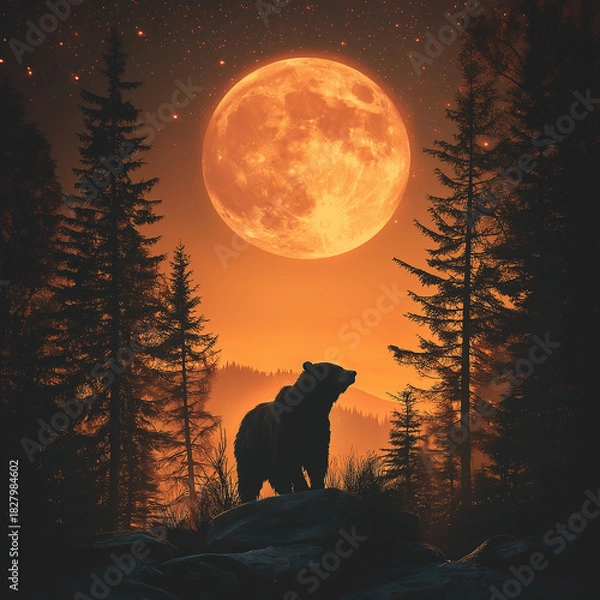 Obraz Moon Howling Bear Silhouette