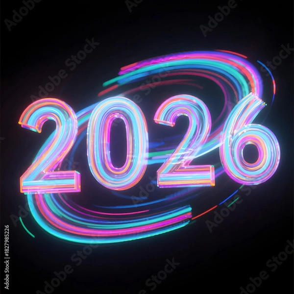 Obraz Dynamic light trails create an energetic futuristic 2026 scene.