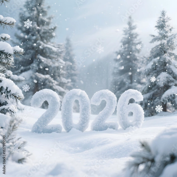Obraz A 2026 winter celebration theme featuring falling snow and frosty visuals.