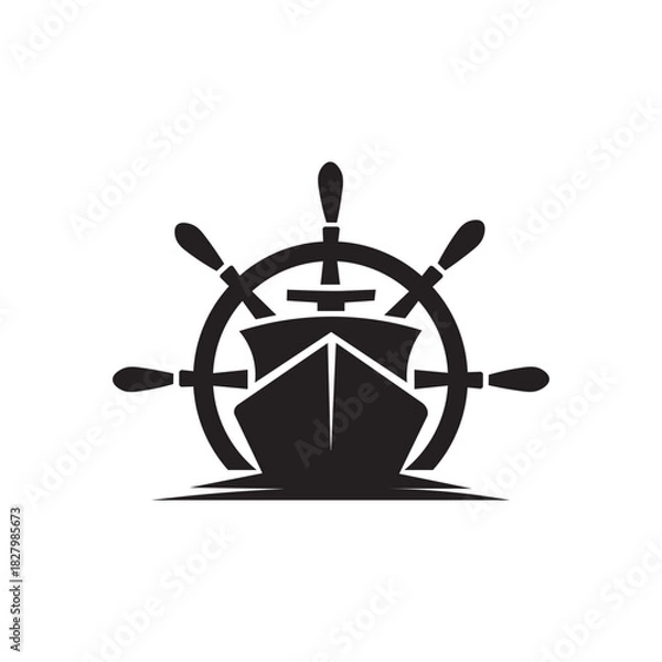 Fototapeta Ship and Helm Icon Symbolizing Maritime Navigation on White Background
