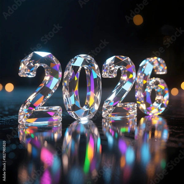 Obraz Crystal-themed elegant 2026 digits with refracted rainbow lighting.