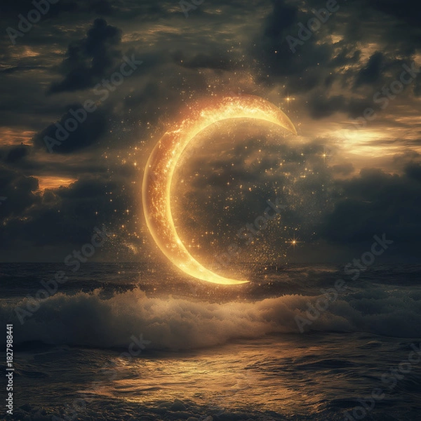 Obraz Magical Crescent Moon Over Glowing Ocean