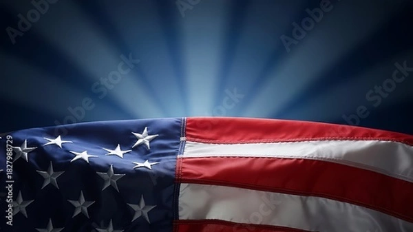 Obraz American flag displayed with dramatic spotlight and dark background

