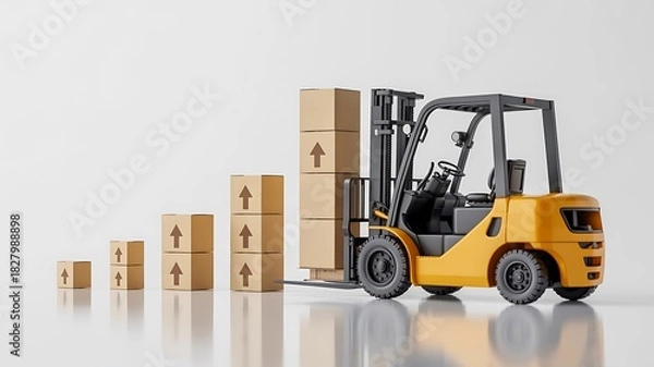 Obraz Forklift lifting stacked boxes showing warehouse growth and logistics progress
