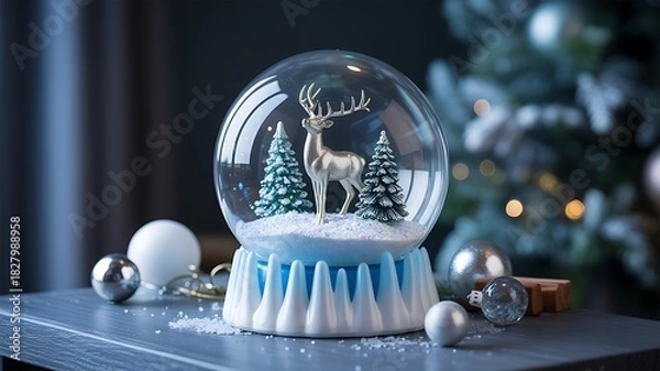 Obraz Elegant christmas snow globe with reindeer and winter decorations
