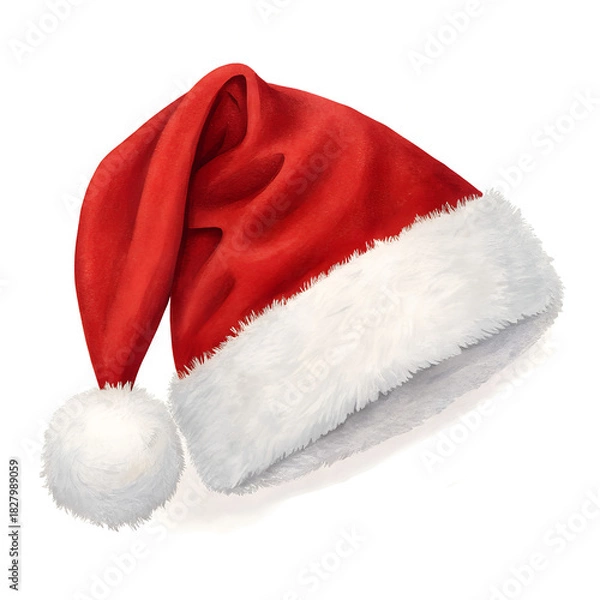 Obraz "Classic Red Santa Hat with White Fur Trim and Pom Pom - Christmas Santa Claus Hat Isolated"