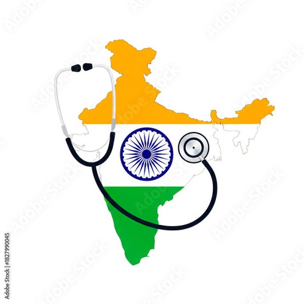 Obraz   India Healthcare Concept with Stethoscope and Indian Flag Map – Medical Services and National Health