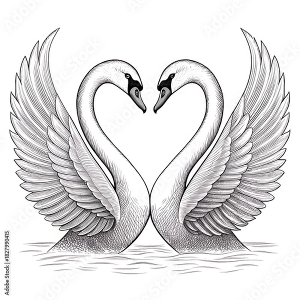 Obraz "Two Swans Forming Heart Shape - Elegant Swan Love Illustration"
