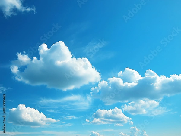 Obraz Bright Blue Sky with Soft White Clouds