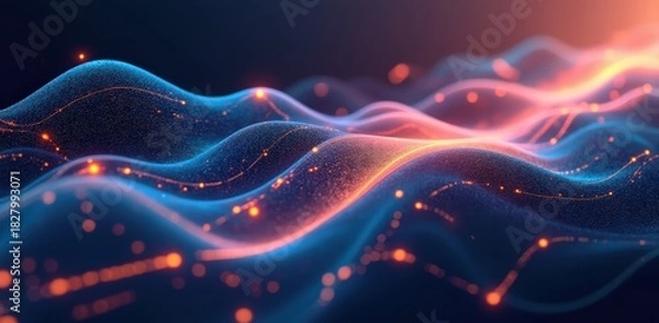 Fototapeta Abstract digital waves of light and data flow