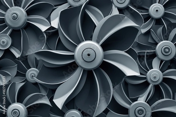 Fototapeta Close up of many metal fan blades arranged in a pattern