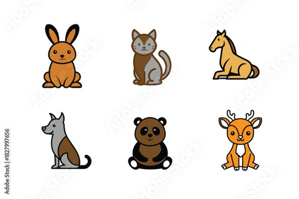 Obraz Cute cartoon forest animals collection on white background for children