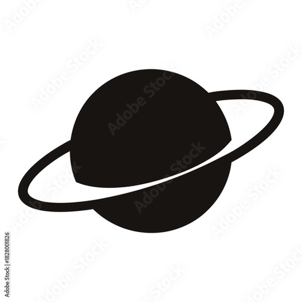 Fototapeta Simple black and white drawing of a planet with rings around it
