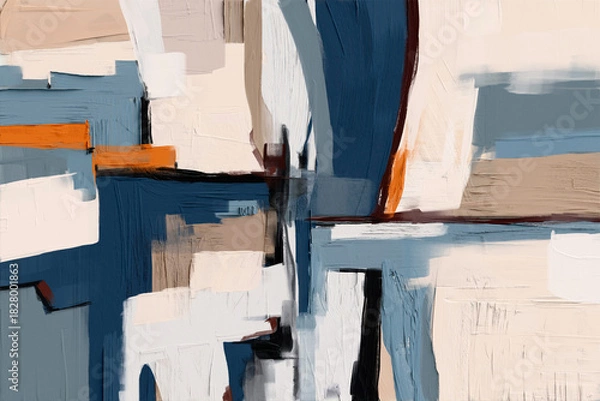 Fototapeta Contemporary abstract painting with bold lines and geometric shapes, perfect for adding a modern touch to spaces that need a stylish and artistic focal point