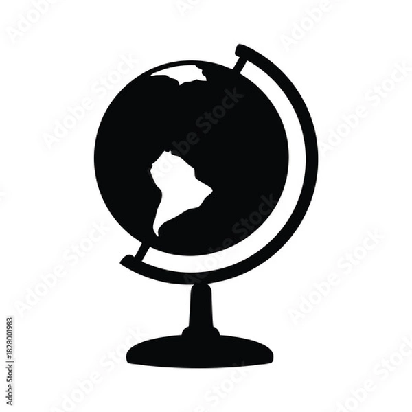 Fototapeta Silhouette globe with stand showing the American continent as a symbol for geography