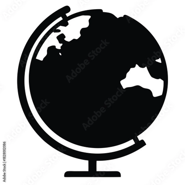 Fototapeta Black and white illustration of a globe on a stand against white backdrop