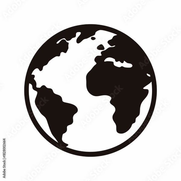 Fototapeta Stylized Black and White Globe Depicting Continents for Graphic Design