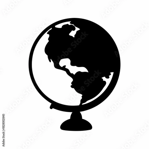 Fototapeta Stylized Black Silhouette of World Globe Displaying the Americas and Atlantic Ocean