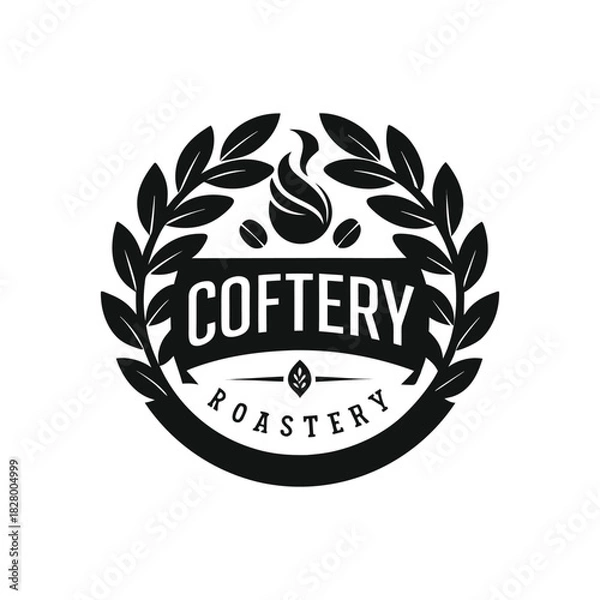 Fototapeta Artisan Coffee Roastery Emblem featuring a Laurel Wreath and Fire Element - A Symbol of Quality and Craftsmanship