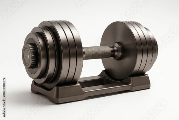 Obraz Titanium Dumbbell Close Up with Sleek Metallic Finish. Dumbbell, fitness, strength, gym, workout, training, exercise