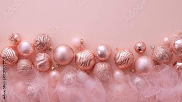 Obraz Elegant collection of rose gold balloons with delicate floral accents arranged on a soft pink background for celebrations