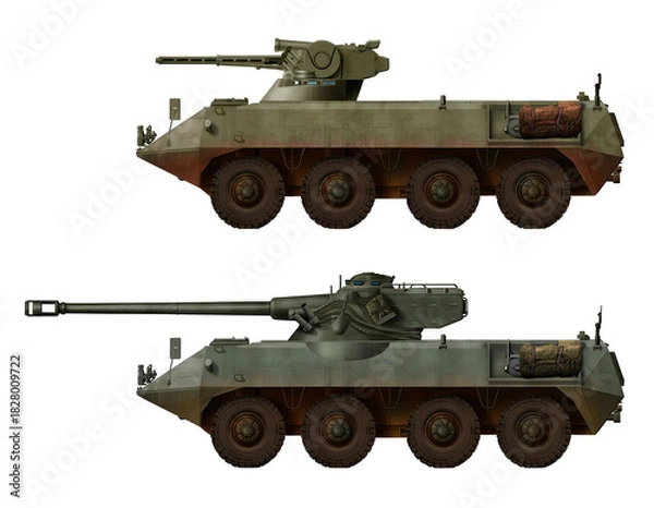 Obraz A collection of concepts of Armored Fighting Vehicles based on the BTR-60 (top: BTR-60 Congo, bottom: BTR-60-105 Congo). Individual images, in full size, can be found in the portfolio or by name in th