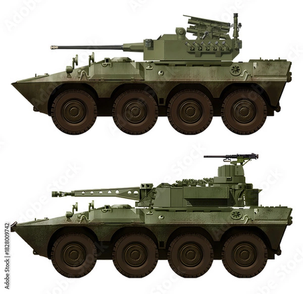 Fototapeta Collection of concepts of Armored Fighting Vehicles based on Freccia-VBC (top: Freccia VBC G30, bottom: Freccia-VBC 35mm). Individual images, in full size, can be found in the portfolio