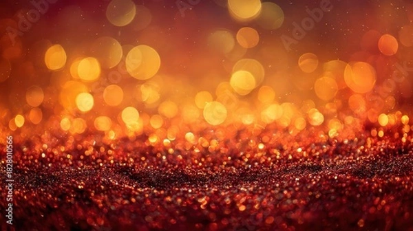 Obraz Abstract warm bokeh lights and shimmering glitter creating a magical and festive atmosphere with a fiery glow