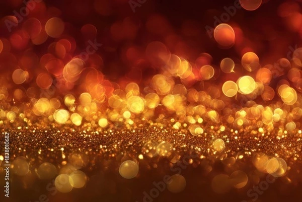 Obraz Abstract warm glowing bokeh lights in shades of gold orange and red creating a festive and magical atmosphere