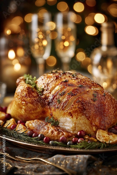 Fototapeta Roasted chicken on a plate