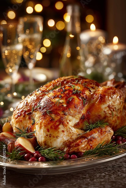 Fototapeta Roasted chicken on a plate