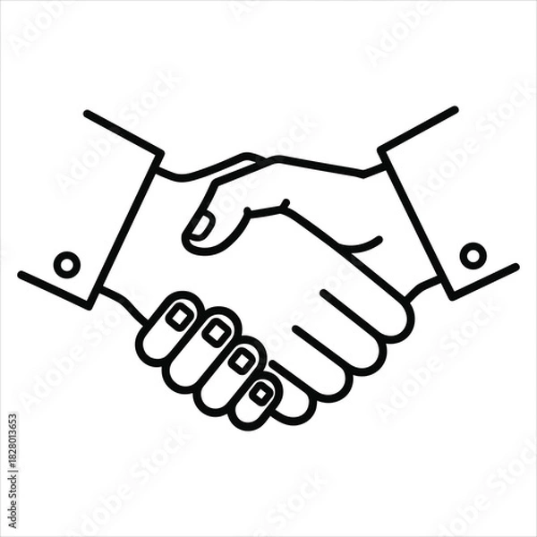 Fototapeta Professional business handshake line art vector icon illustration isolated on white background, Vector