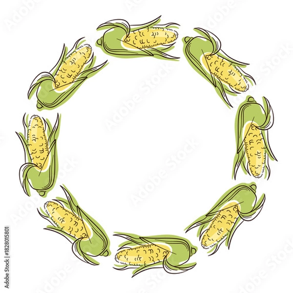 Fototapeta Wreath with corn in flat style. Illustration for farm and grocery store card.