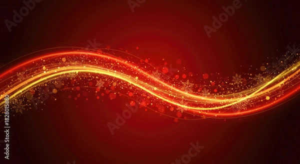 Obraz Abstract Red and Gold Christmas Background with Glowing Light Waves and Snowflakes.