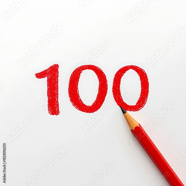 Obraz There are 100 words written in red ink with pencil on white paper.
