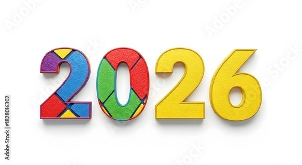 Fototapeta Colorful numbers 2026 isolated on white background