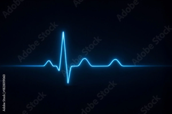 Obraz Blue Glowing ECG Line on Dark Background