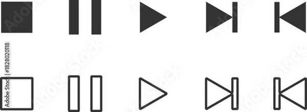 Obraz Play pause stop icon set. media player buttons. Music interface symbol