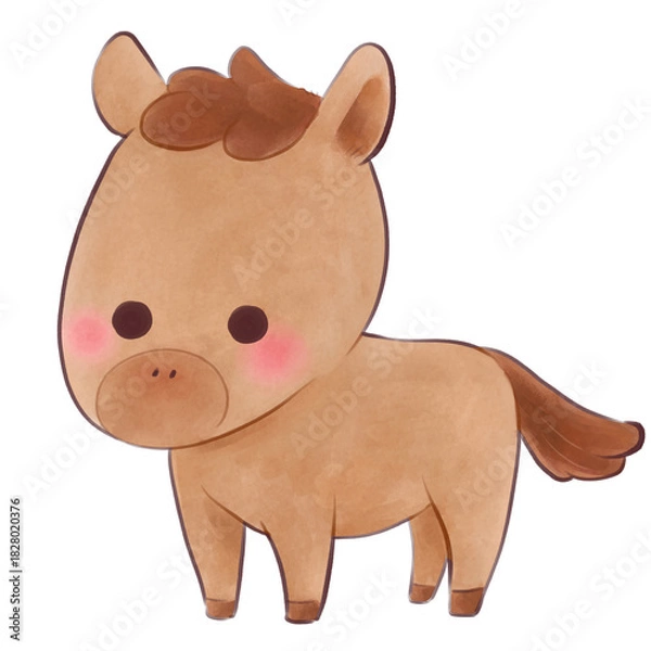 Obraz かわいい茶色の馬の手描きイラスト