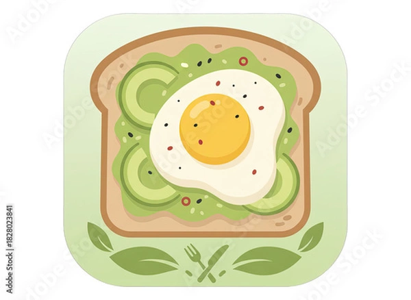 Fototapeta Pixel Art Toast with Avocado and Fried Egg a Whimsical Breakfast Illustration with Vibrant Colors and Leafy Accents on a Pale Green Background