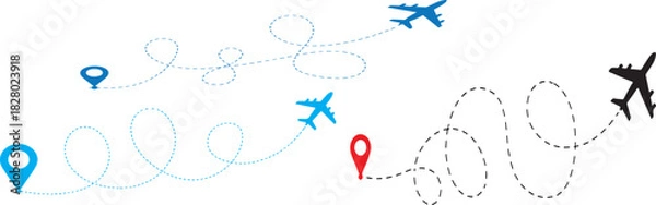 Obraz Travel Vector Icons - Airplane Flight Route & Navigation Graphics