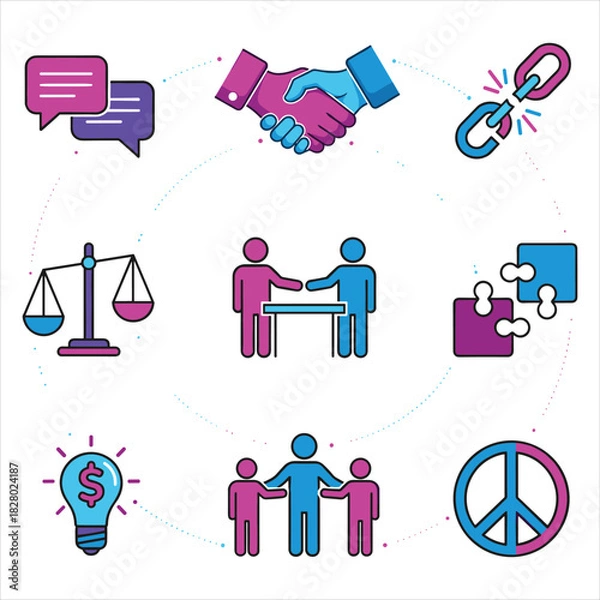 Fototapeta Essential icons for business, communication, justice, and peace. isolated on white background, Vector