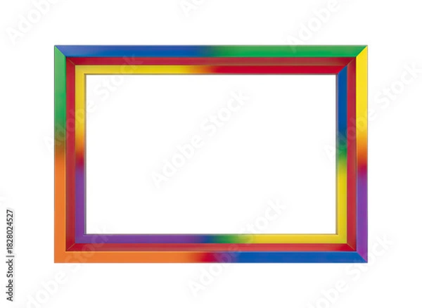 Fototapeta Rainbow Picture Frame with White Blank Space and Black Background Chroma Key for Customization and Display