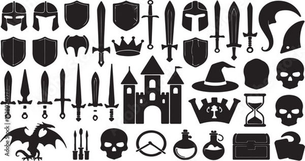 Obraz Silhouette Medieval Weapons Vector Set - Game Design Assets