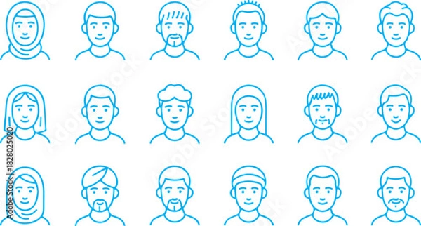 Obraz Minimalist User Avatar Vector Icons Set - Diverse Male Female Faces