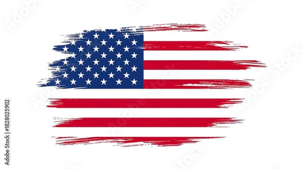 Fototapeta Patriotic grunge usa flag icon with brush stroke effect artwork isolated on transparent background