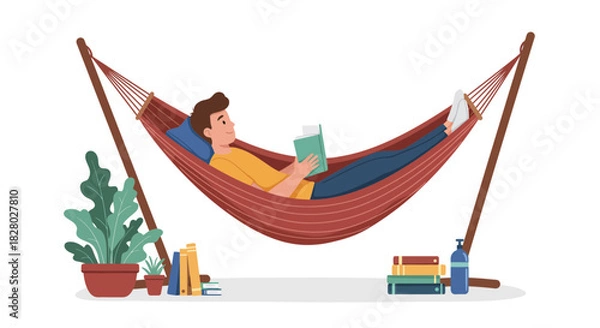 Obraz Man Reading Book in Hammock
