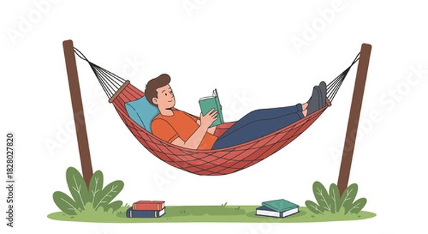 Obraz Man reading book in hammock